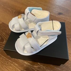 Versace Medusa Head Leather Sandals in White and Gold